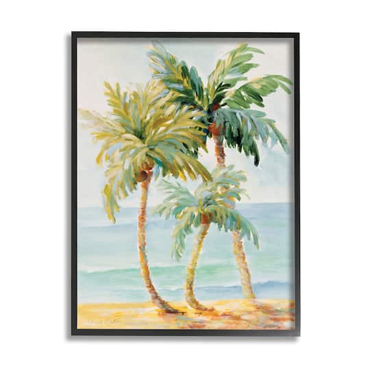 Stupell Industries Tropical Palm Trees on Coastal Beach Sand in Black Frame Wall Art